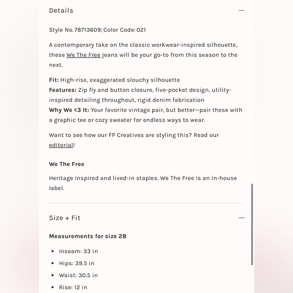 NWT! We The Free Carpenter TINSLEY BAGGY HIGH RISE STRAIGHT LEG Color: Chocolate - Picture 14 of 14